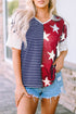 Stripes Stars Print Knit Short Sleeves Top